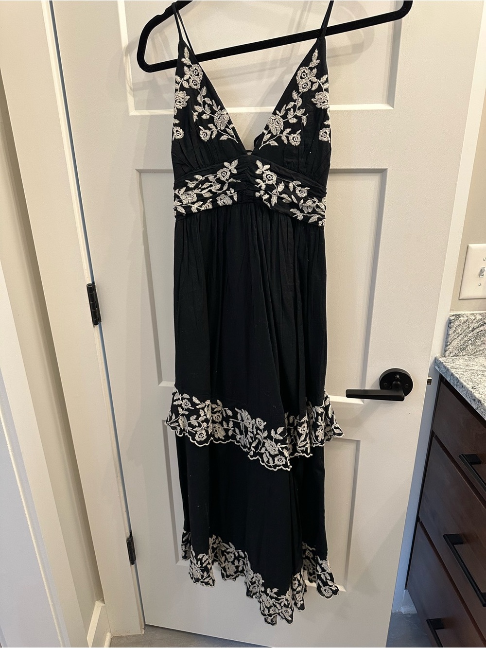 Abercrombie & Fitch Black Maxi Dress with White Floral Embroidery